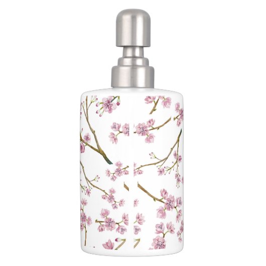 Sakura Cherry Blossom Print Soap Dispenser And Toothbrush Holder (Back)