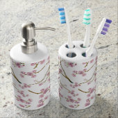 Sakura Cherry Blossom Print Soap Dispenser And Toothbrush Holder (Front)
