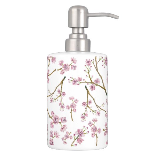 Sakura Cherry Blossom Print Soap Dispenser And Toothbrush Holder (Right)