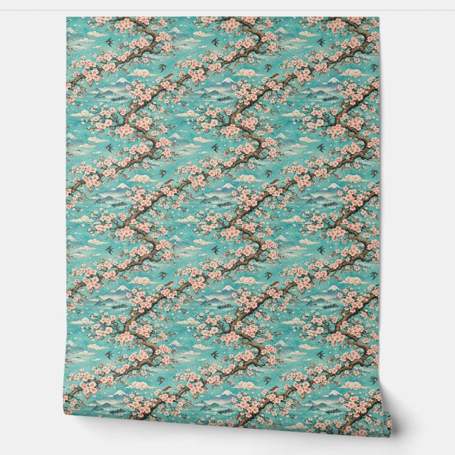 Sakura Cherry Blossom Ukiyo-e Japanese Wallpaper (Unrolling)