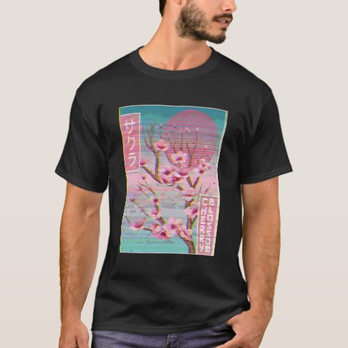 Sakura Cherry Blossom Vaporwave Aesthetic Glitch T_Shirt