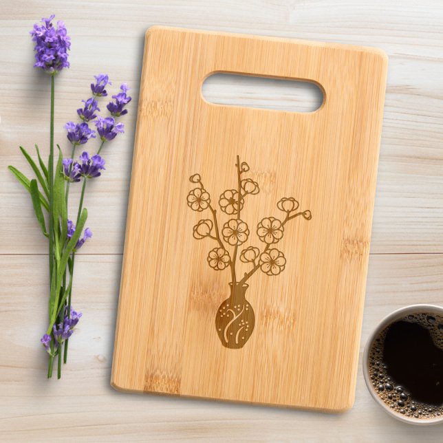 Sakura Cherry Blossom Vase Engraved Cutting Board (Creator Uploaded)