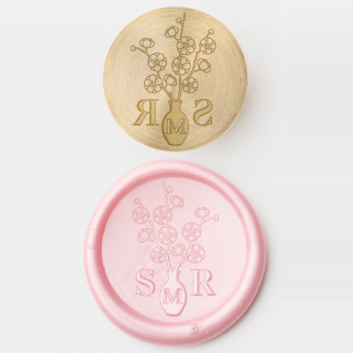 Sakura Cherry Blossom Vase Monogram Initials Wax Seal Stamp