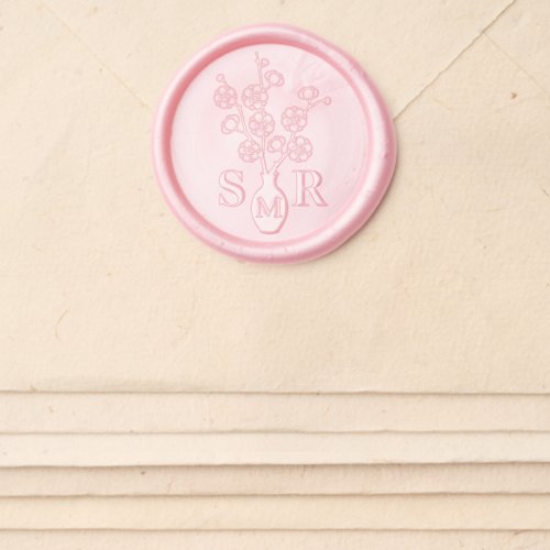 Sakura Cherry Blossom Vase Monogram Initials Wax Seal Sticker