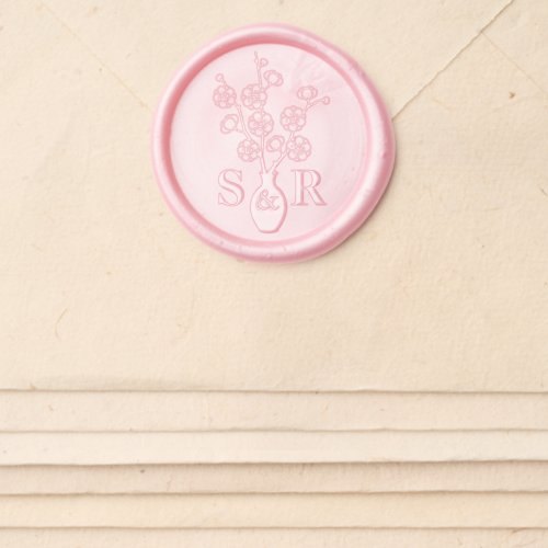 Sakura Cherry Blossom Vase Wedding Monogram Wax Seal Sticker