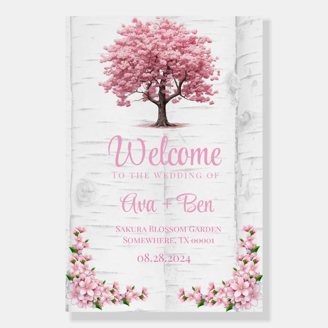 Sakura Cherry Blossom Wedding Welcome Sign (Front)