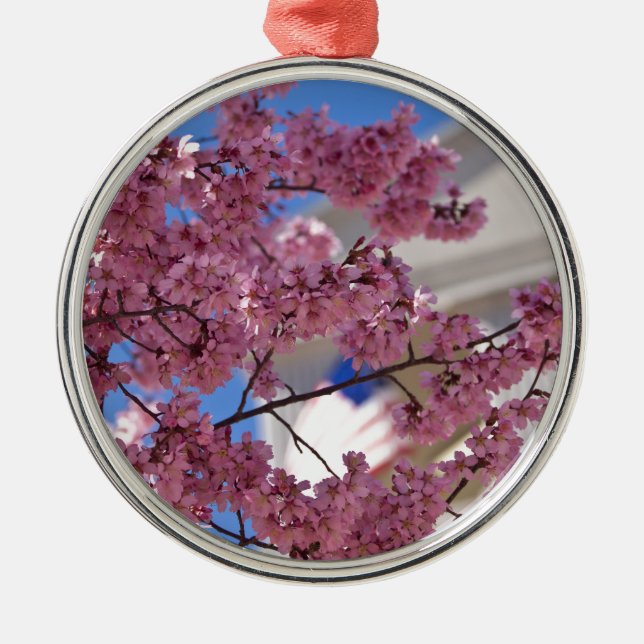 Sakura Cherry Blossoms Americana Metal Ornament (Front)