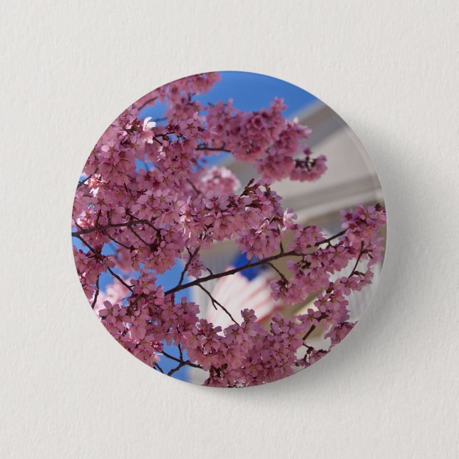 Sakura Cherry Blossoms Americana Pinback Button (Front)