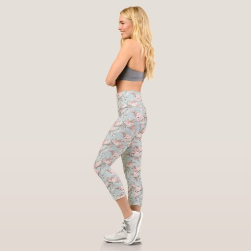 Sakura Cherry Blossoms Capri Leggings