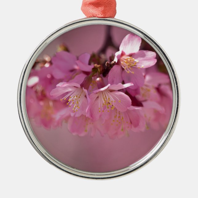 Sakura Cherry Blossoms Delicate Pink Bouquet Metal Ornament (Front)