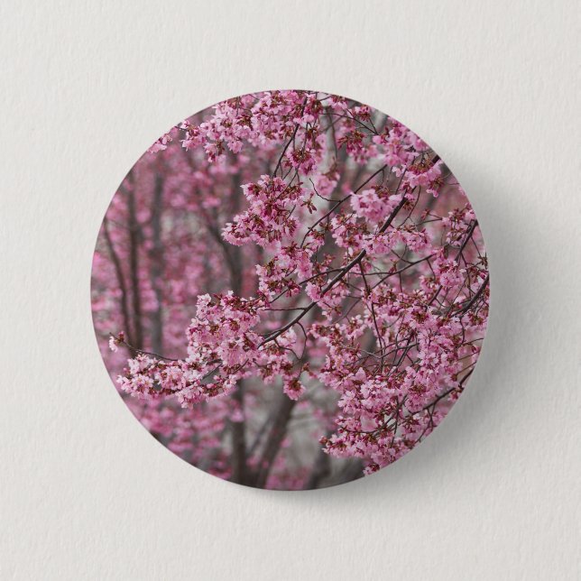 Sakura Cherry Blossoms Flowing Pink Button (Front)