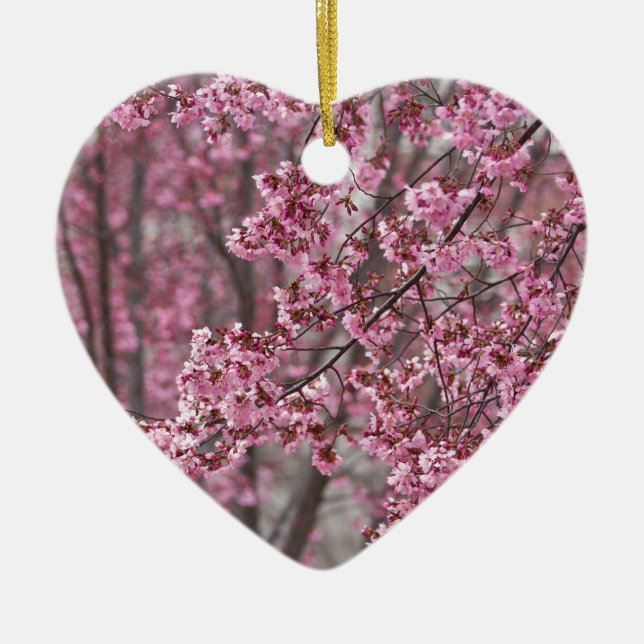 Sakura Cherry Blossoms Flowing Pink Ceramic Ornament (Front)
