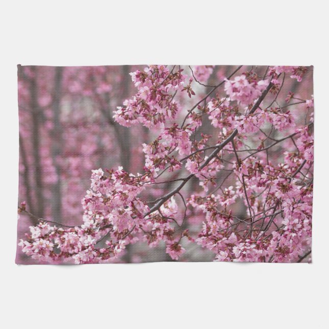Sakura Cherry Blossoms Flowing Pink Kitchen Towel (Horizontal)