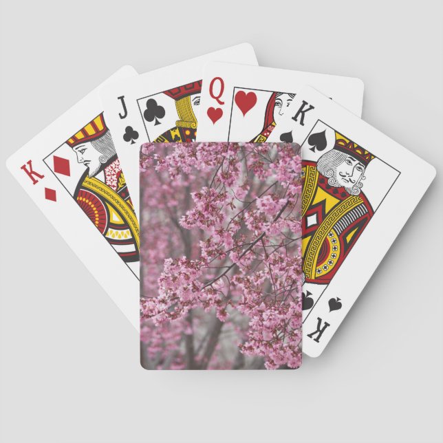 Sakura Cherry Blossoms Flowing Pink Poker Cards (Back)