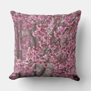 Sakura Cherry Blossoms Flowing Pink Throw Pillow