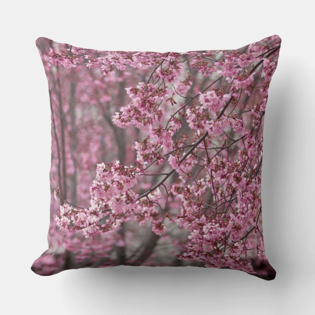 Sakura Cherry Blossoms Flowing Pink Throw Pillow (Front)