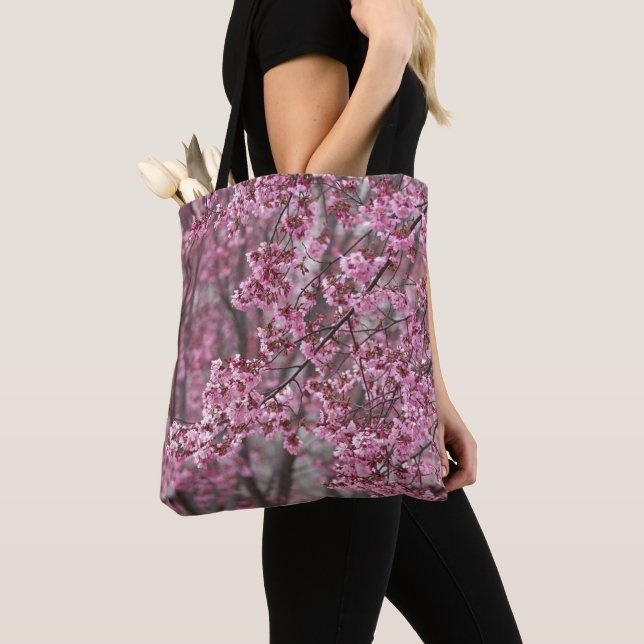 Sakura Cherry Blossoms Flowing Pink Tote Bag (Close Up)