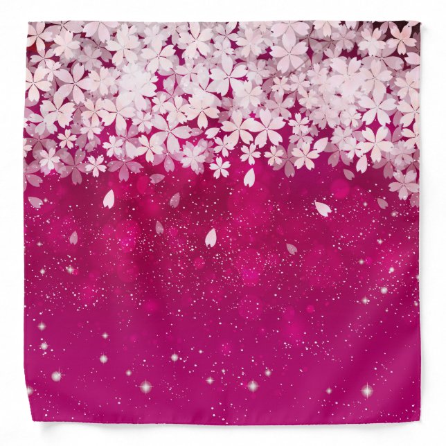 Sakura Cherry Blossoms Fuchsia & White Flowers Bandana (Front)