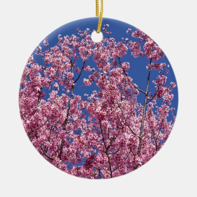 Sakura Cherry Blossoms Into The Blue Ceramic Ornament (Front)
