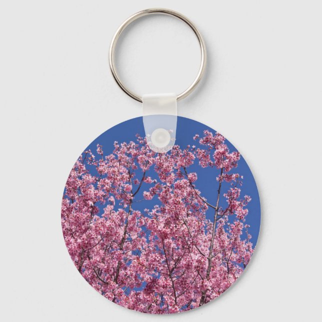 Sakura Cherry Blossoms Into The Blue Keychain (Front)