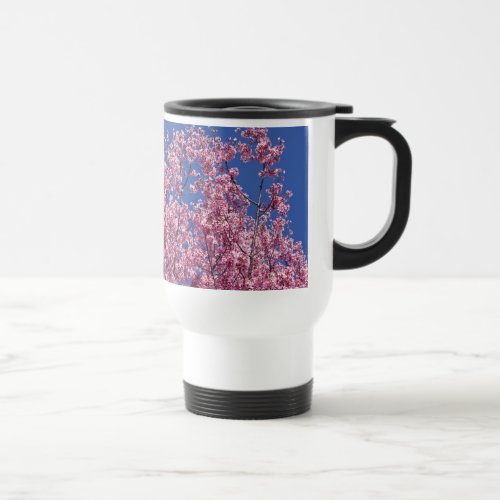 Sakura Cherry Blossoms Into The Blue Travel Mug