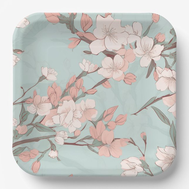 Sakura Cherry Blossoms Paper Plates (Front)