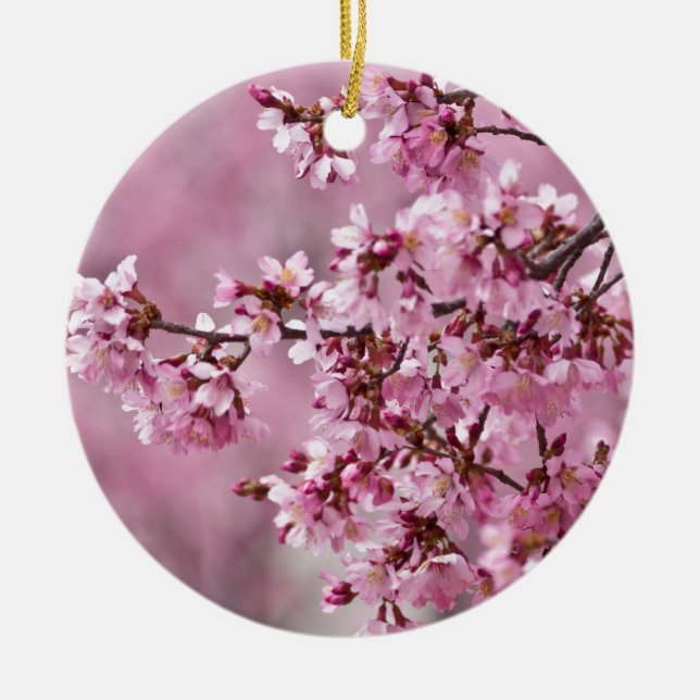 Sakura Cherry Blossoms Pastel Pink Layers Ceramic Ornament (Front)
