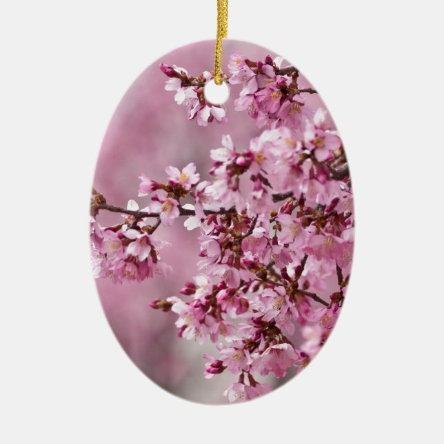 Sakura Cherry Blossoms Pastel Pink Layers Ceramic Ornament (Front)
