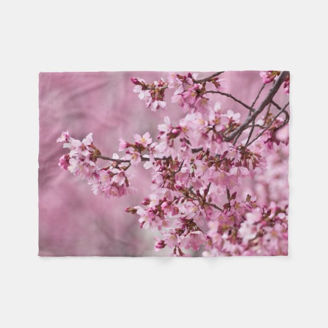 Sakura Cherry Blossoms Pastel Pink Layers Fleece Blanket (Front (Horizontal))