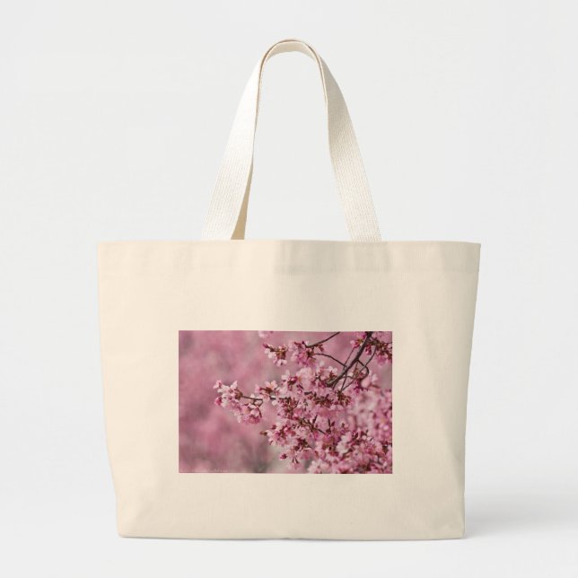 Sakura Cherry Blossoms Pastel Pink Layers Large Tote Bag (Front)