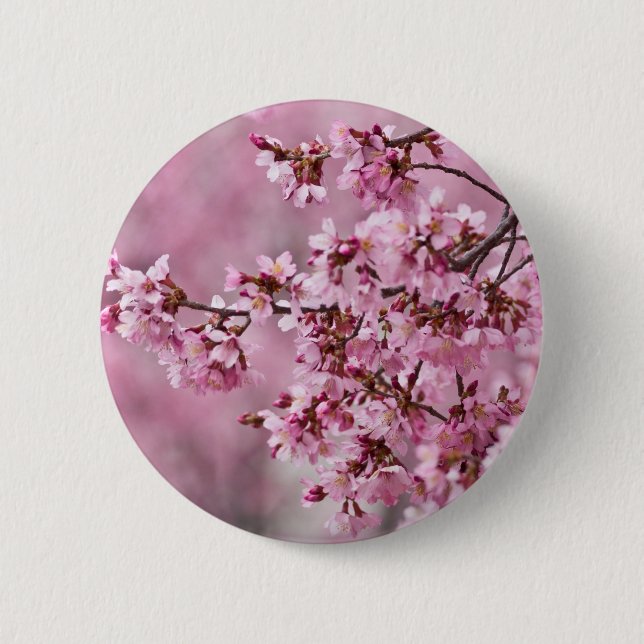 Sakura Cherry Blossoms Pastel Pink Layers Pinback Button (Front)