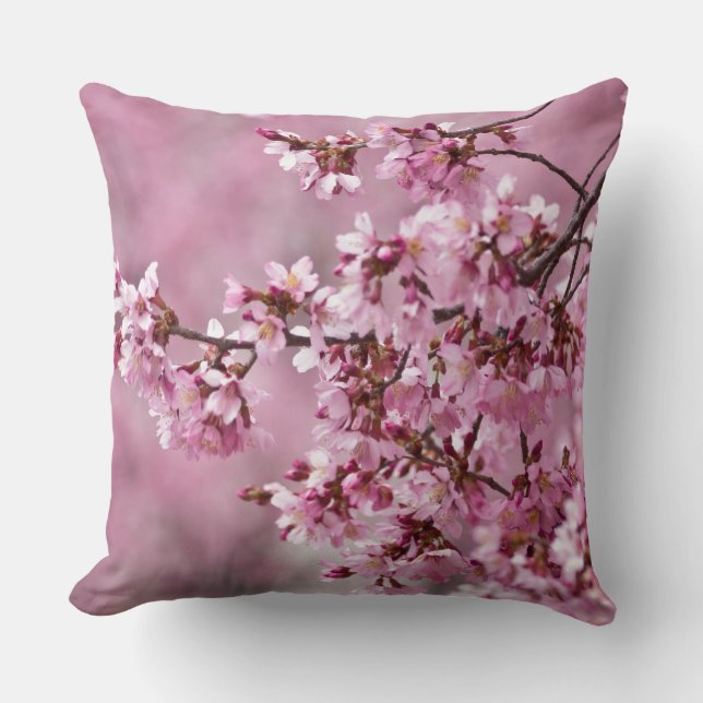 Sakura Cherry Blossoms Pastel Pink Layers Throw Pillow (Front)