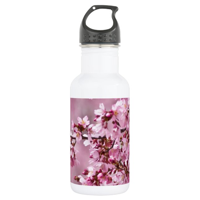 Sakura Cherry Blossoms Pastel Pink Layers Water Bottle (Front)