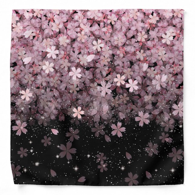 Sakura Cherry Blossoms Pink & Black Flowers Bandana (Front)