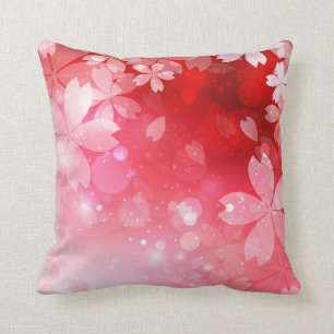 Sakura Cherry Blossoms Red Pink White Flowers Throw Pillow
