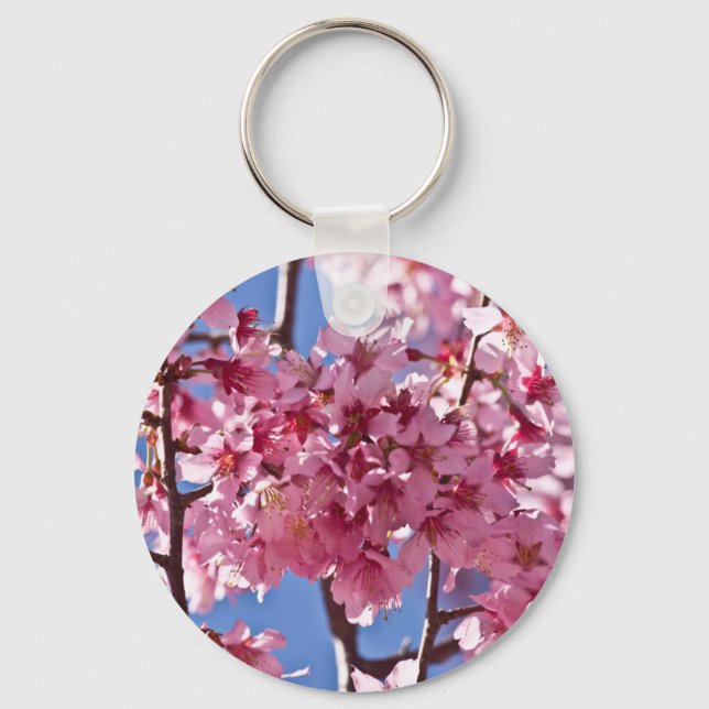 Sakura Cherry Blossoms Red Stars Keychain (Front)