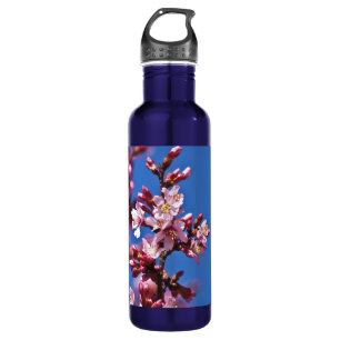 Sakura Cherry Blossoms Touching Blue Water Bottle