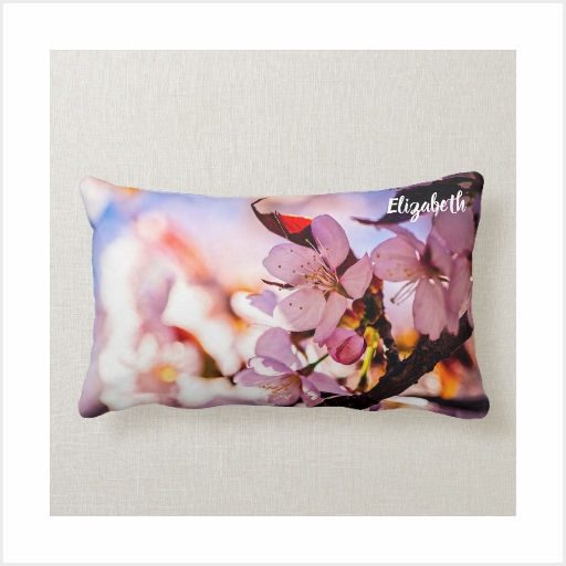 Sakura Cherry Flowers Pink On Blue Pillows