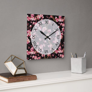 Sakura Chery Blosom Pattern  Square Wall Clock
