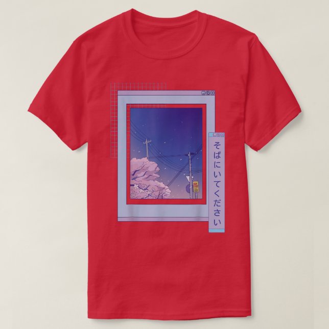 Sakura Cute Anime Vaporwave Japanese Night City T- T-Shirt (Design Front)