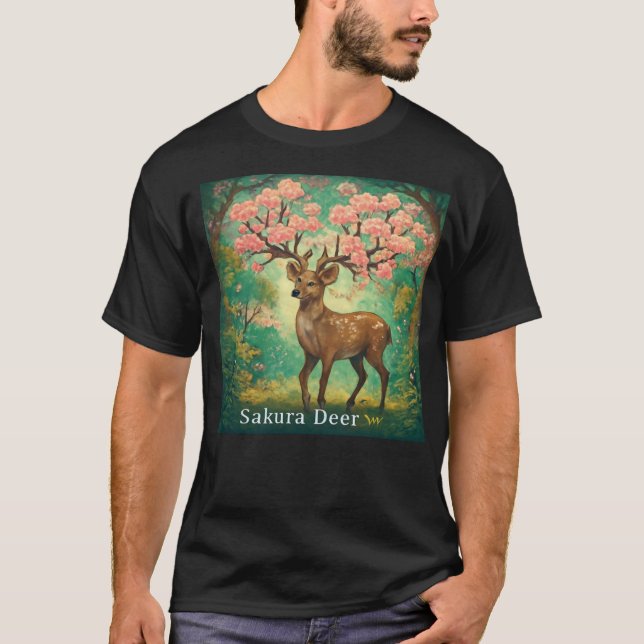 Sakura Deer – Magical Nature Art T-Shirt (Front)