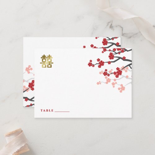 fatfatin Red Sakuras Double Happiness Guest Place  Business Card Templates
