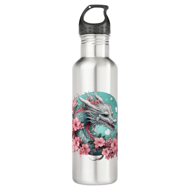 Sakura Dragon Stainless Steel Water Bottle (Front)