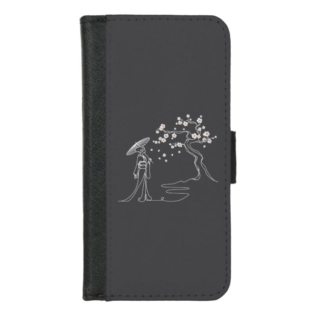 Sakura Elegance: Kimono Woman Wallet Case (Front)