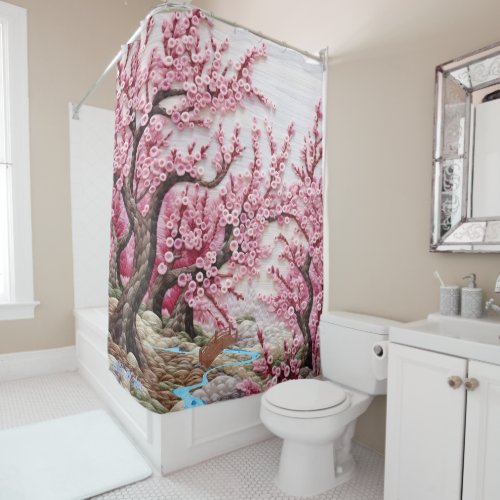 Sakura embroidery style sunset Shower Curtain