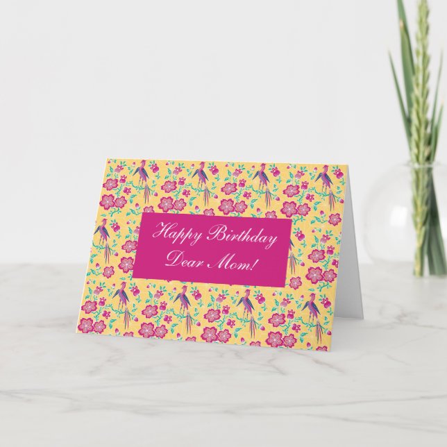 Sakura Floral Batik Happy Birthday Mom Card (Front)