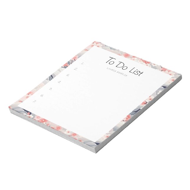 Sakura Floral Navy Waves To-Do List  Notepad (Rotated)