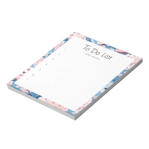 Sakura Floral Navy Waves To_Do List  Notepad