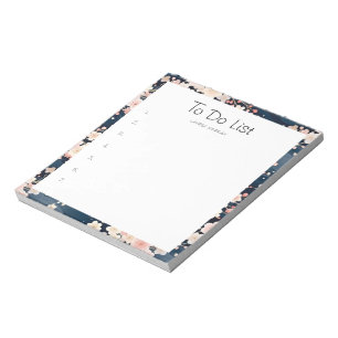 Sakura Floral Navy Waves To-Do List  Notepad