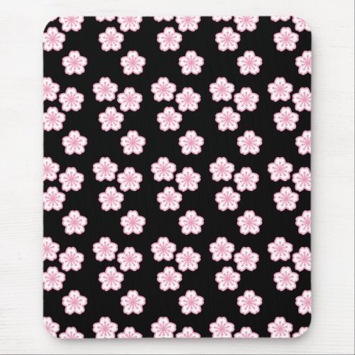 Sakura Floral Pattern Black and Pink Mousepad